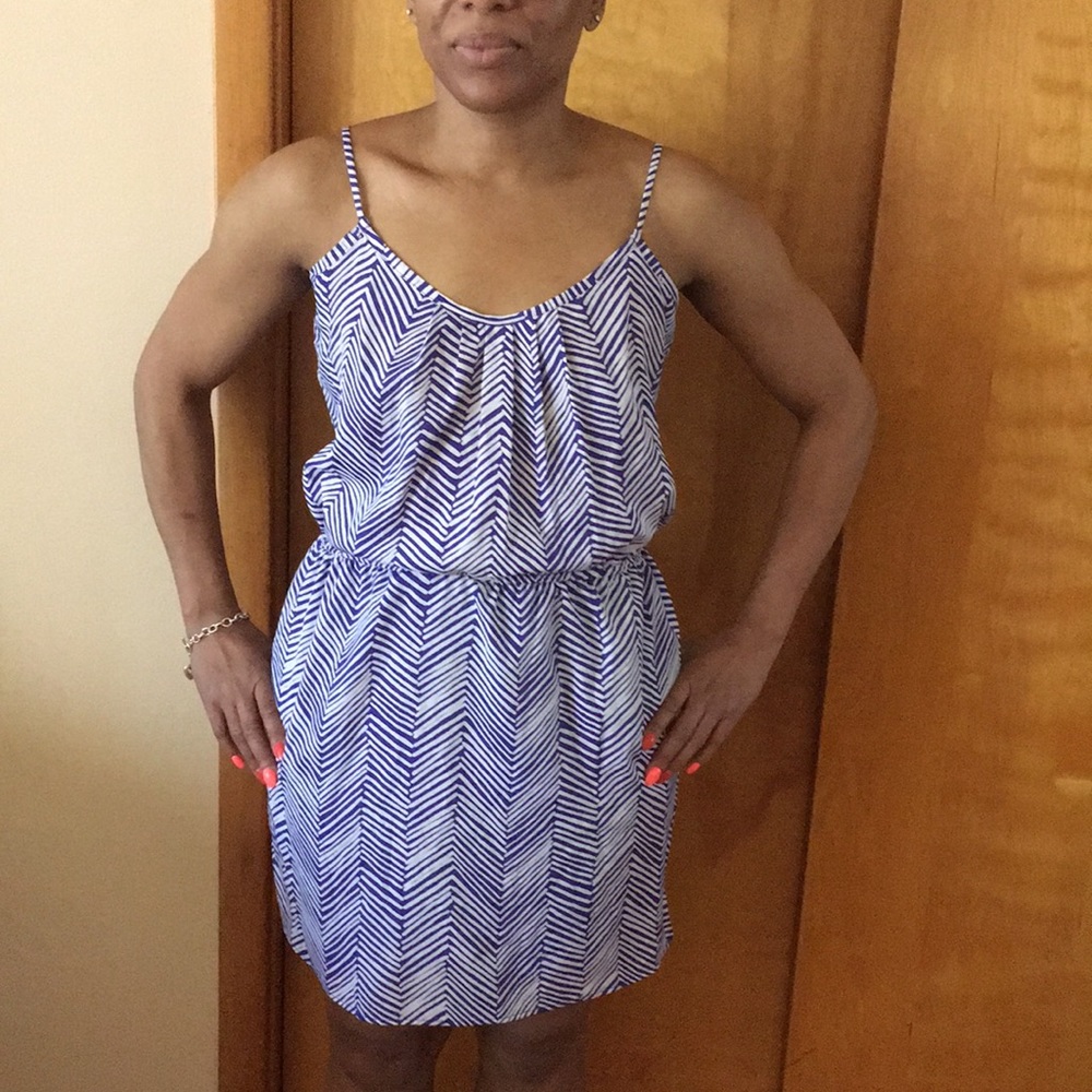 “Aqua” Blue and White Dress